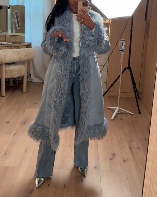 Faux Fur Trim Maxi Coat