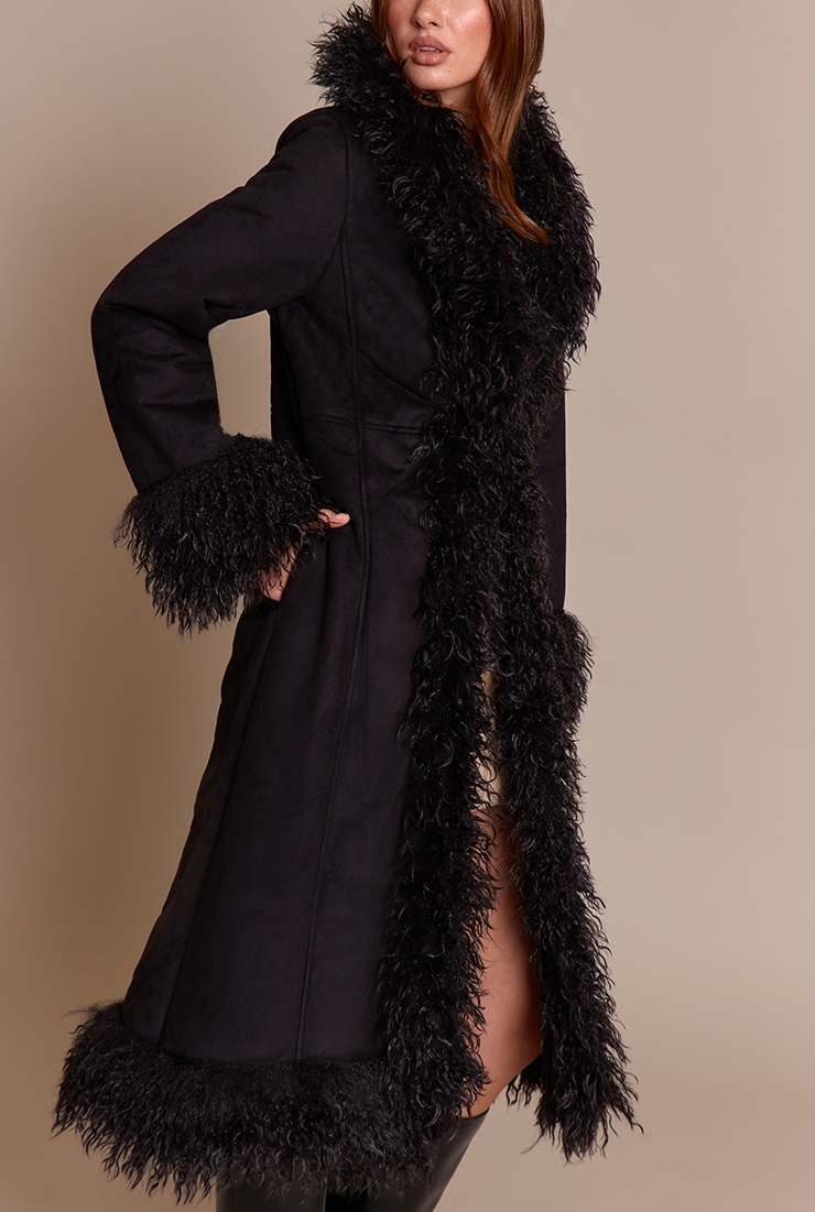 Faux Fur Trim Maxi Coat