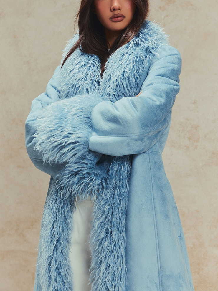 Faux Fur Trim Maxi Coat