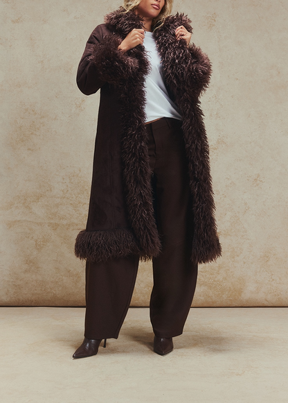 Faux Fur Trim Maxi Coat