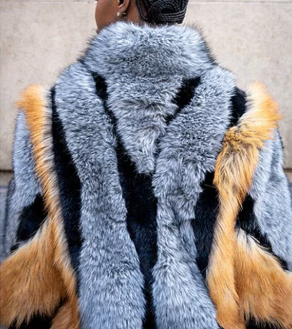 High-neck Zip-up Spliced Faux Fur Coat