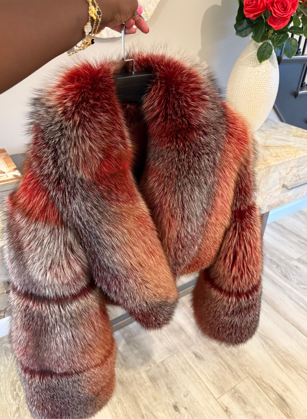 Red Cropped Fox Fur Jacket