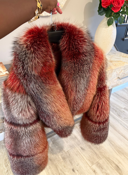 Red Cropped Fox Fur Jacket