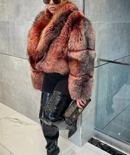 Red Cropped Fox Fur Jacket