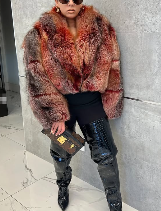 Red Cropped Fox Fur Jacket