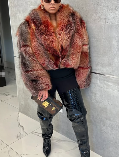 Red Cropped Fox Fur Jacket