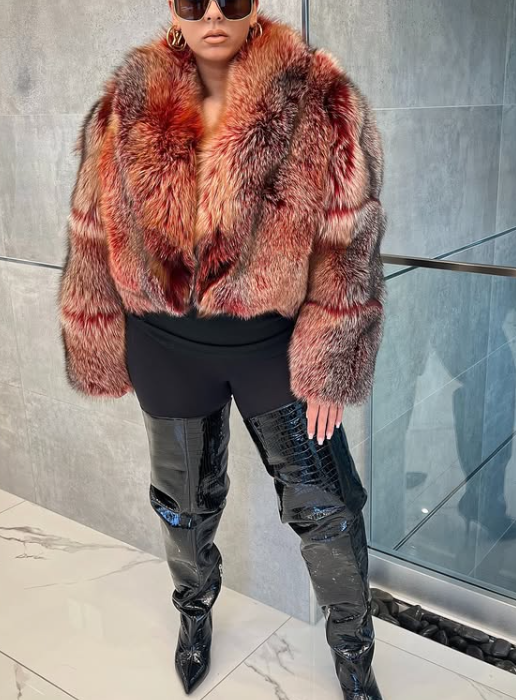 Red Cropped Fox Fur Jacket