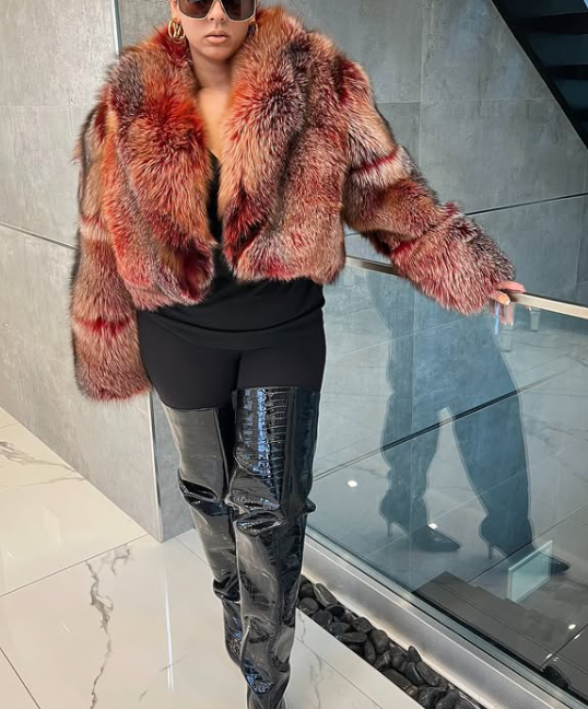 Red Cropped Fox Fur Jacket