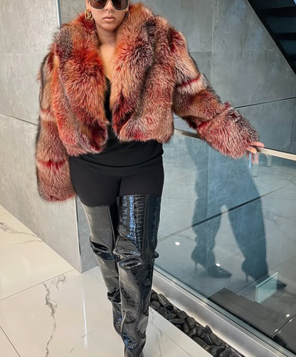 Red Cropped Fox Fur Jacket