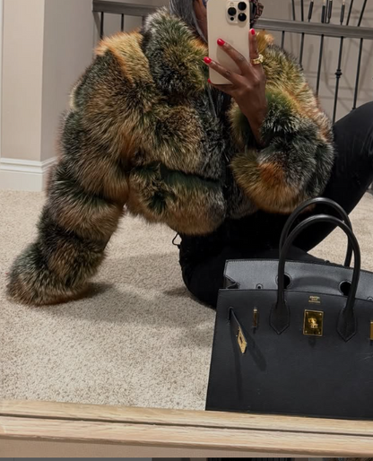 Chic High-neck Cropped Faux Fox Fur Coat