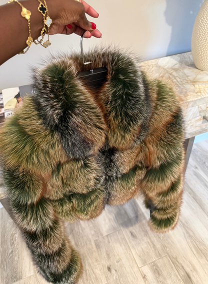 Chic High-neck Cropped Faux Fox Fur Coat