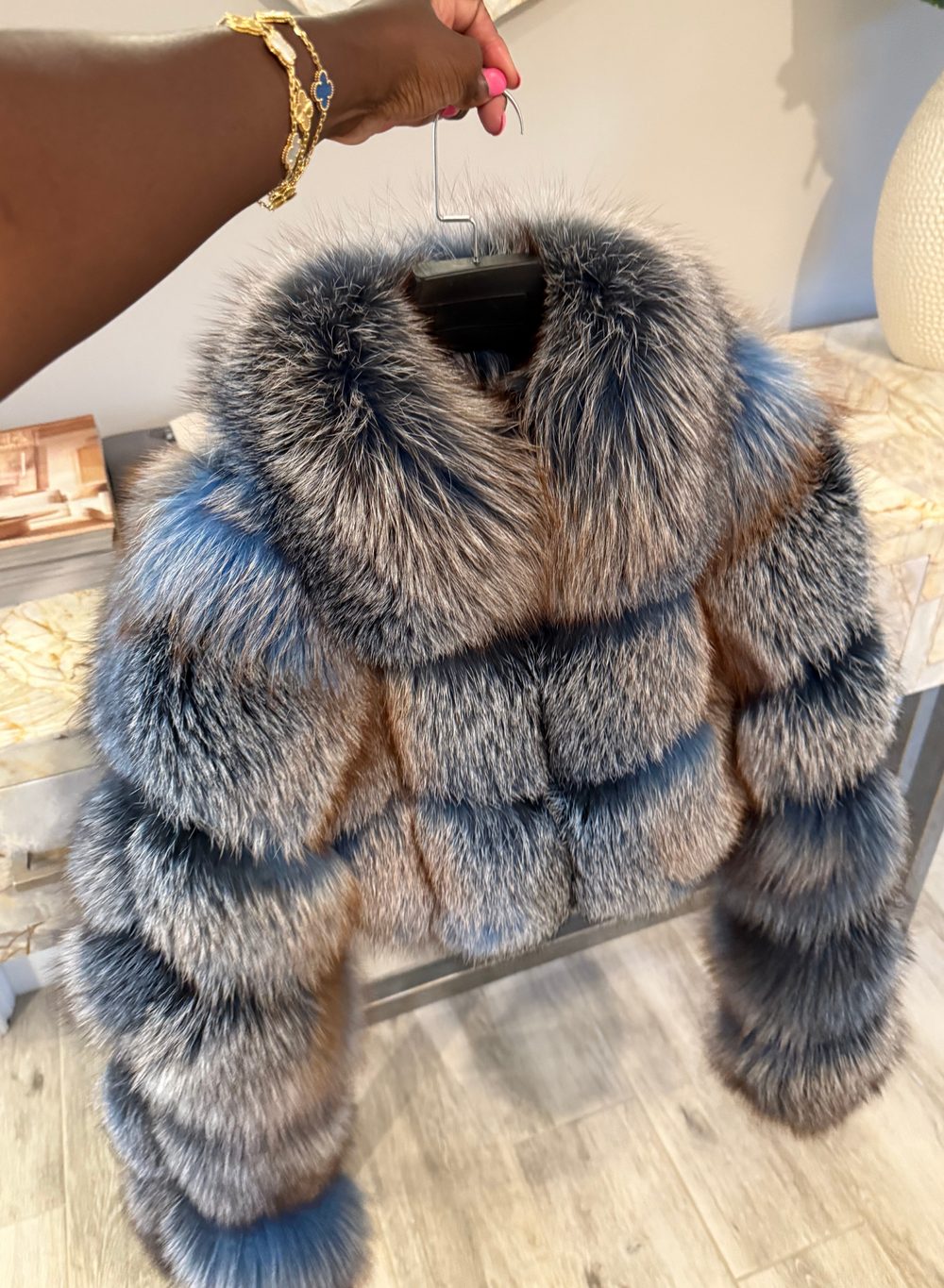 Chic High-neck Cropped Faux Fox Fur Coat