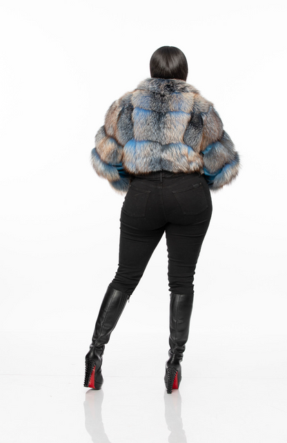 Chic High-neck Cropped Faux Fox Fur Coat
