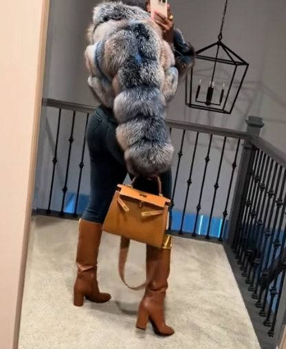 Chic High-neck Cropped Faux Fox Fur Coat