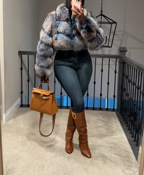 Chic High-neck Cropped Faux Fox Fur Coat