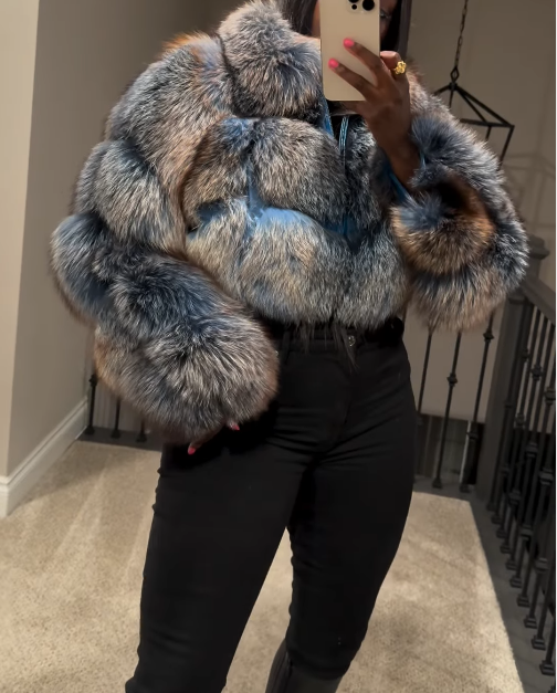 Chic High-neck Cropped Faux Fox Fur Coat
