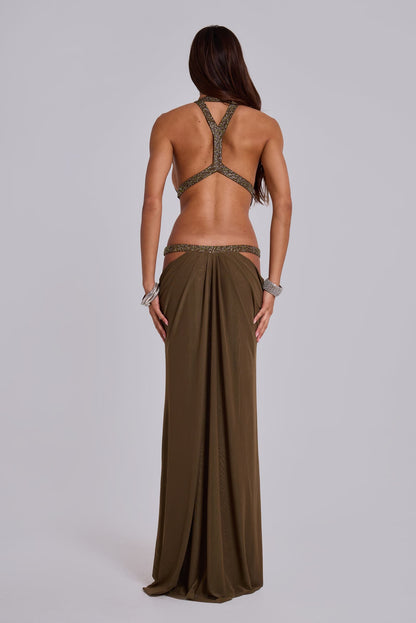 Strap Cutout Design Backless Drape Maxi Dress