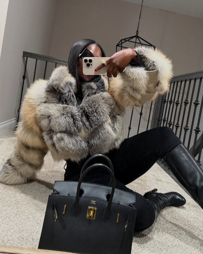 Golden Island Cropped Faux Fur Jacket