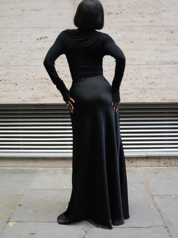 Bias Cut High Waist Satin Maxi Skirt