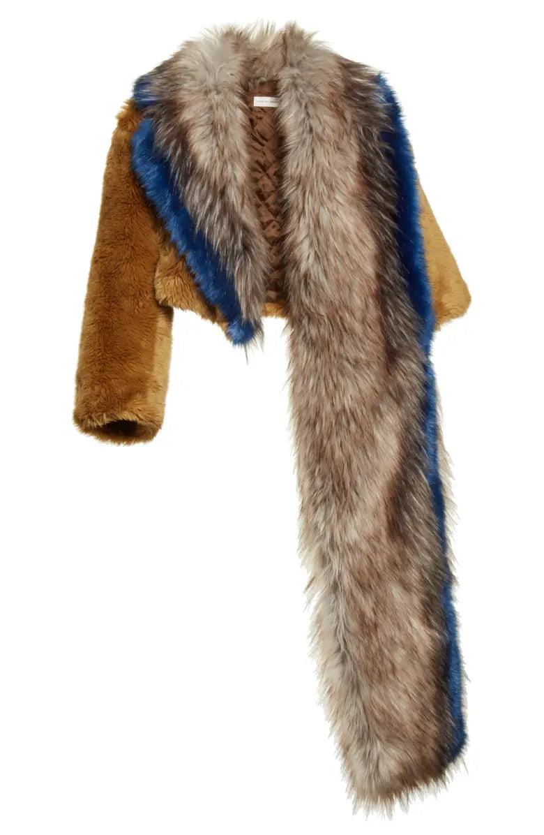 Faux Fur Asymmetrical Shrug Coat