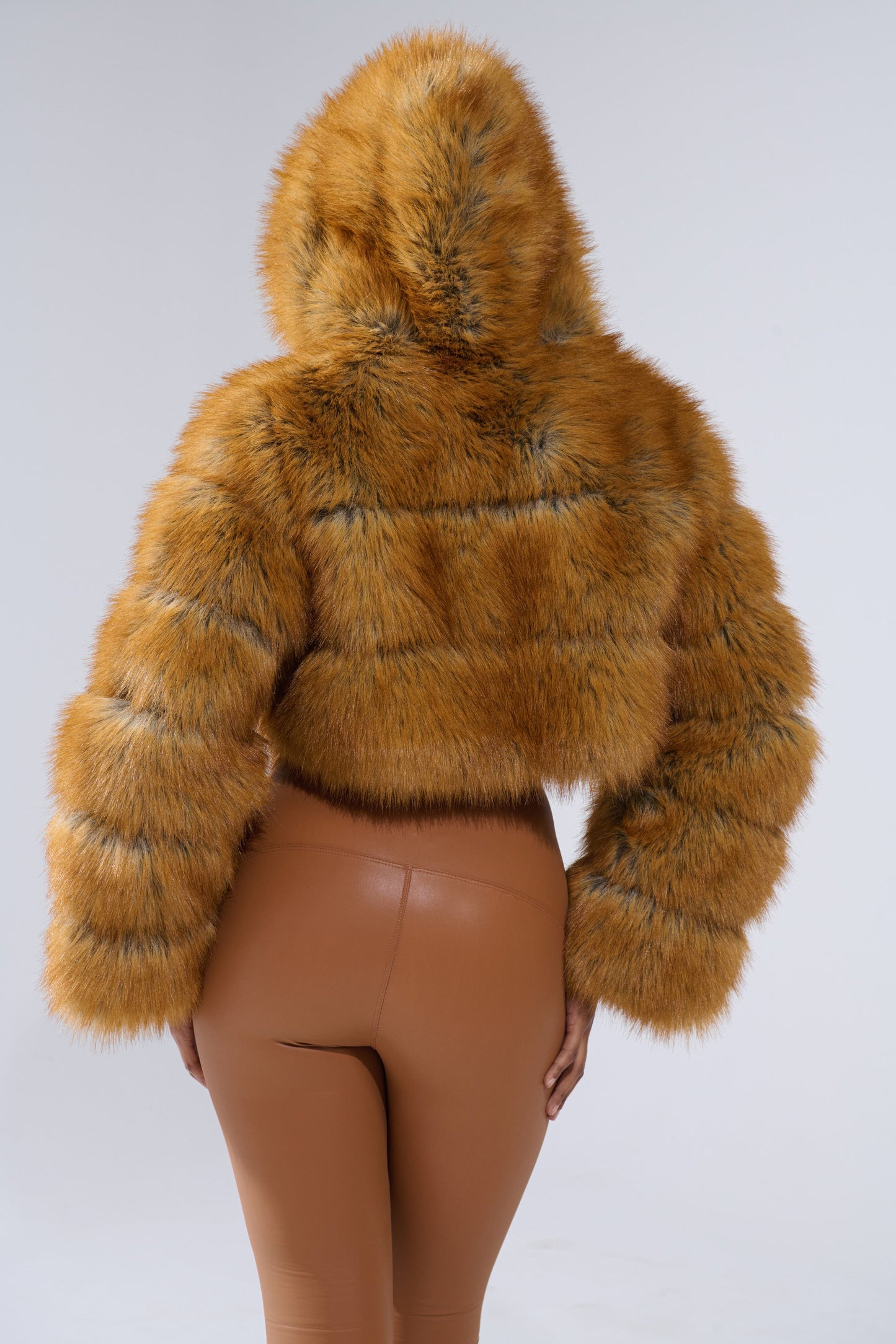 Golden Hooded Faux Fur Coat