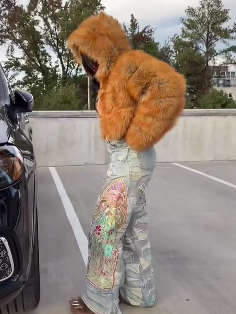 Golden Hooded Faux Fur Coat