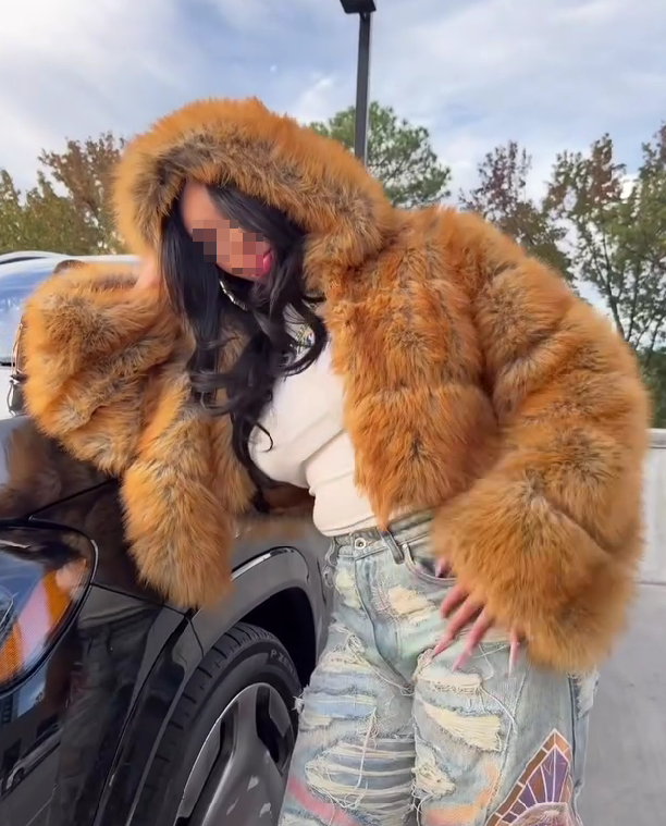 Golden Hooded Faux Fur Coat