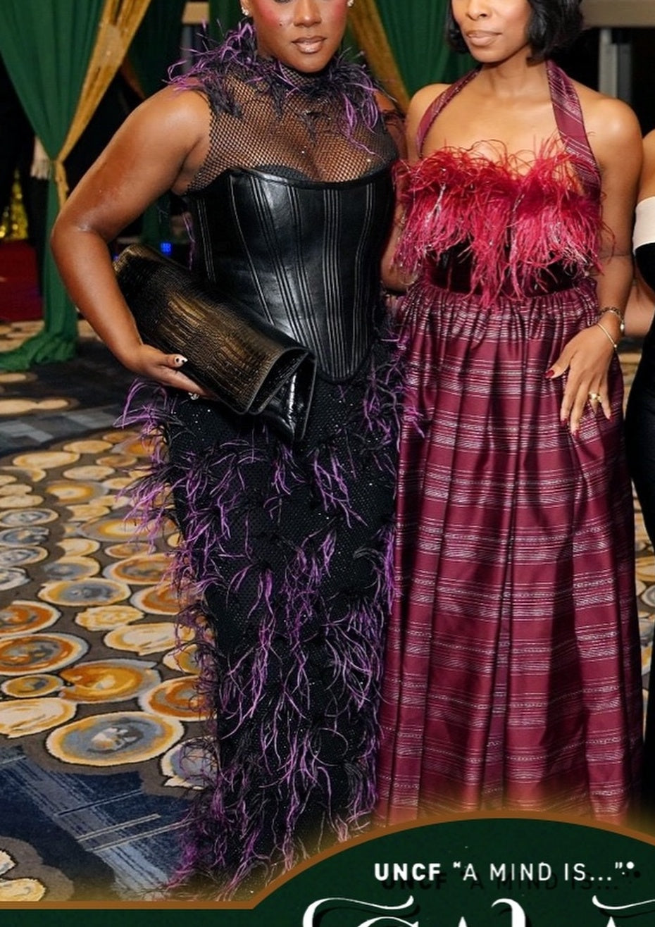 Purple Feathered Mesh Sheer Corset Gown