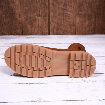 Side-strap Rivet-decorated Back Zipper Design Ankle Boot