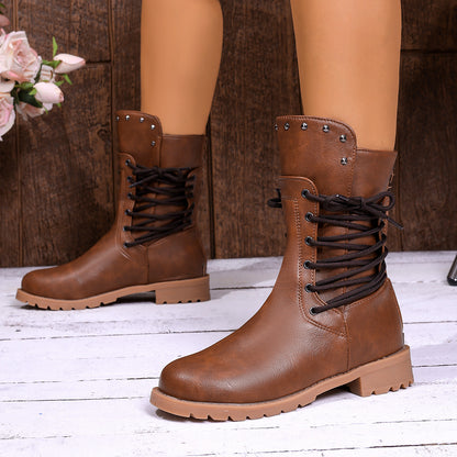 Side-strap Rivet-decorated Back Zipper Design Ankle Boot