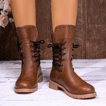 Side-strap Rivet-decorated Back Zipper Design Ankle Boot