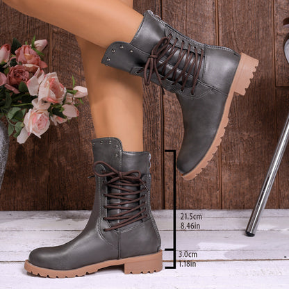 Side-strap Rivet-decorated Back Zipper Design Ankle Boot