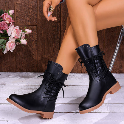Side-strap Rivet-decorated Back Zipper Design Ankle Boot
