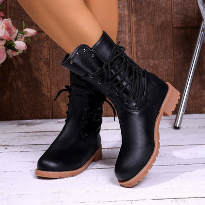 Side-strap Rivet-decorated Back Zipper Design Ankle Boot