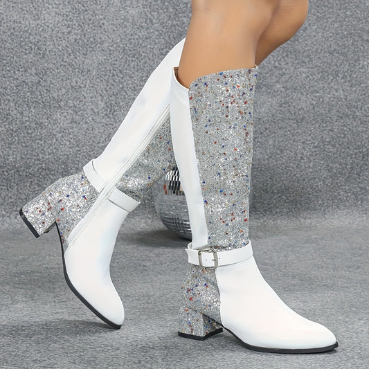 Chunky Heeled Patchwork Over-the-knee Boot