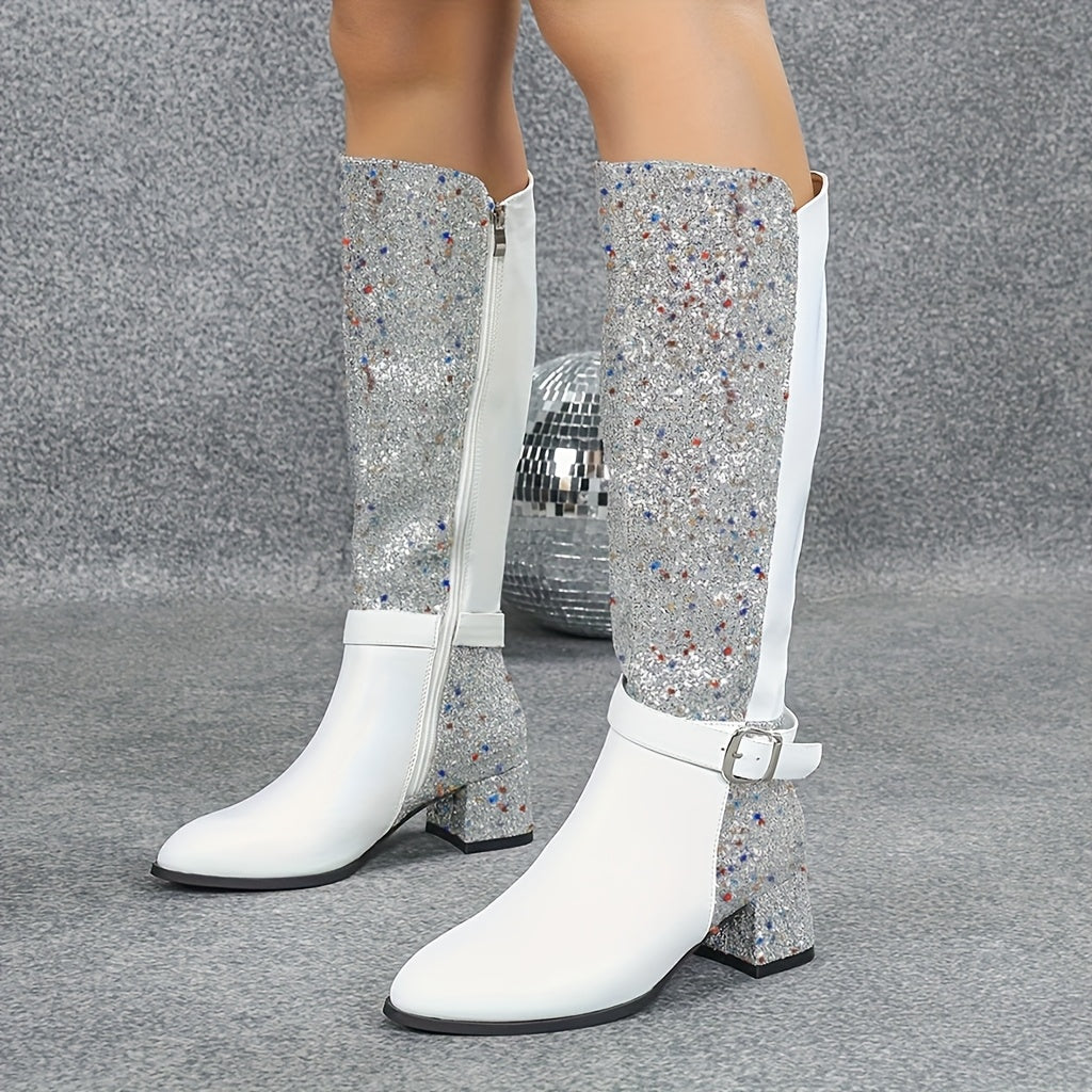 Chunky Heeled Patchwork Over-the-knee Boot