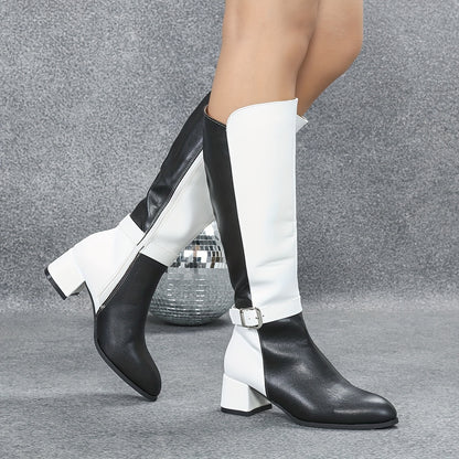 Chunky Heeled Patchwork Over-the-knee Boot