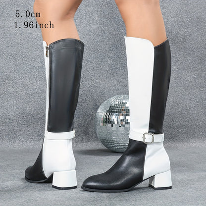 Chunky Heeled Patchwork Over-the-knee Boot