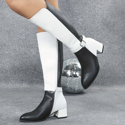 Chunky Heeled Patchwork Over-the-knee Boot