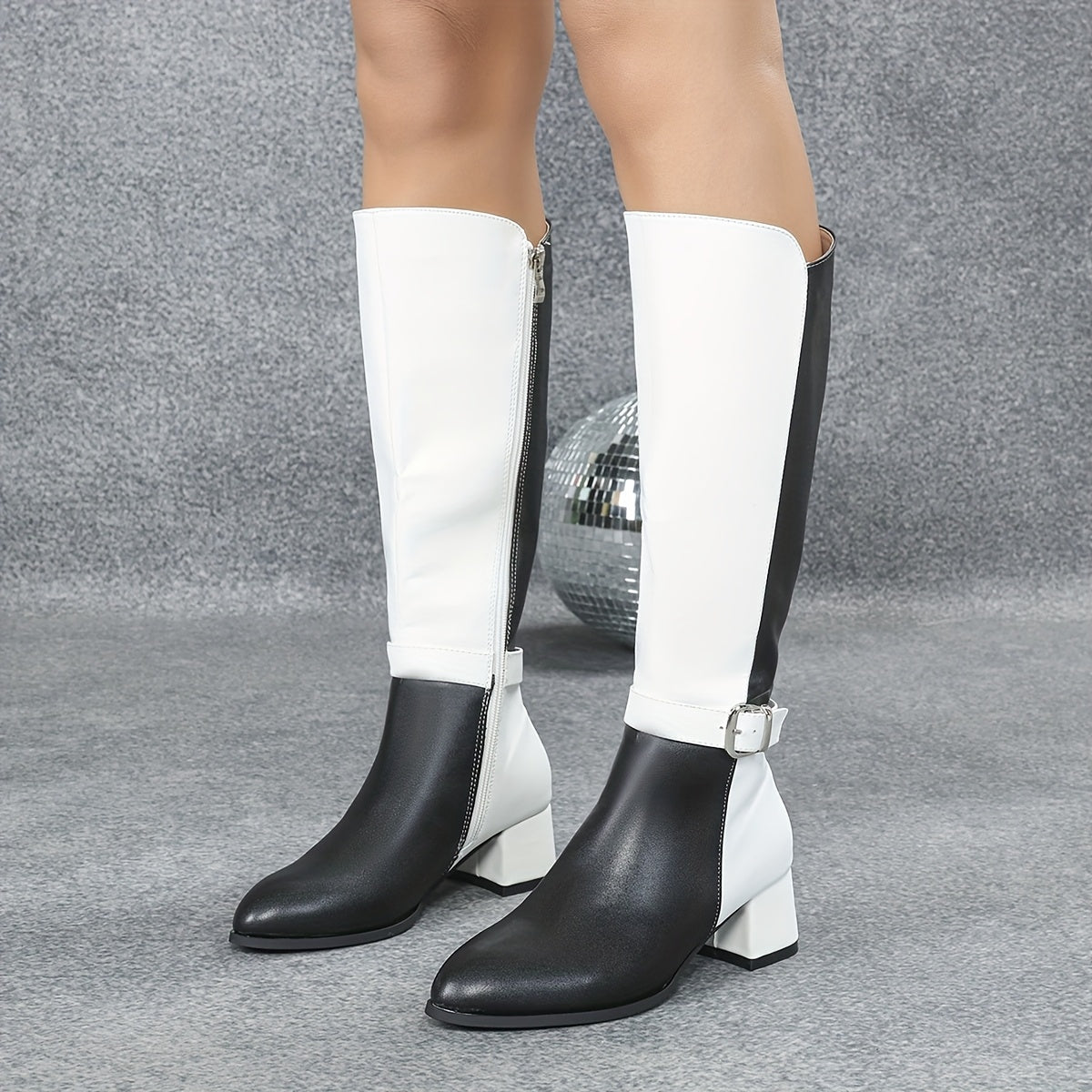 Chunky Heeled Patchwork Over-the-knee Boot