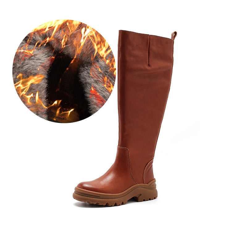 Thick-soled Fleece-lined Mid-calf Motorcycle Boot