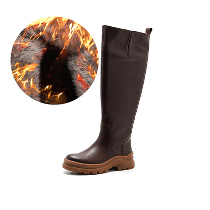 Thick-soled Fleece-lined Mid-calf Motorcycle Boot