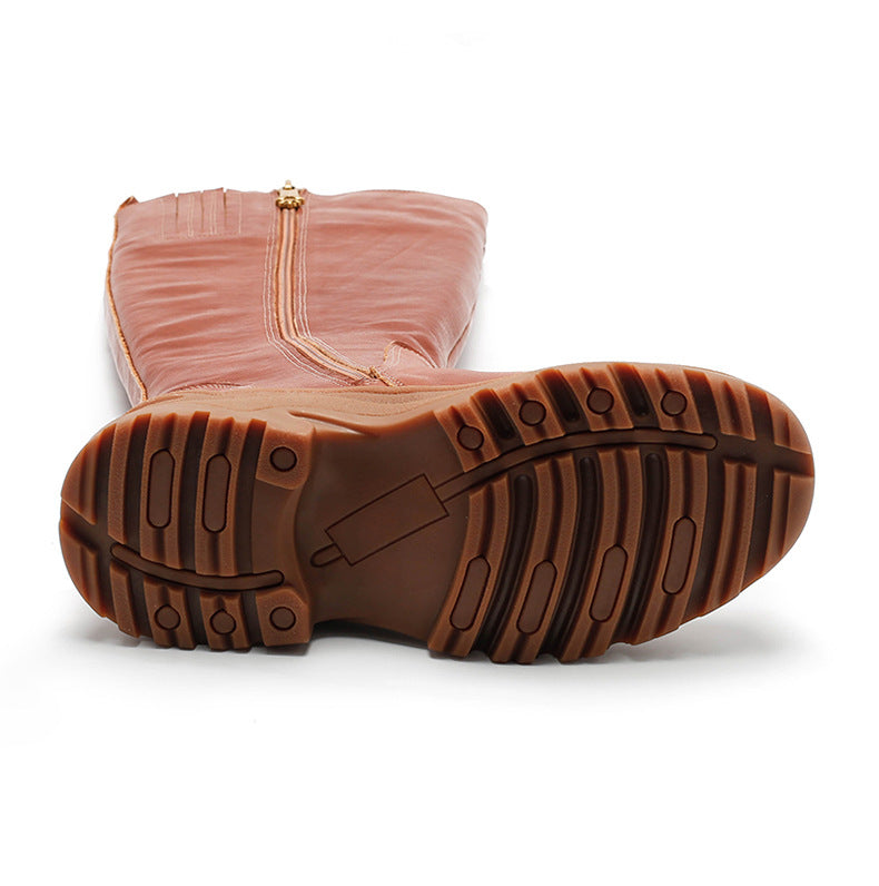 Thick-soled Fleece-lined Mid-calf Motorcycle Boot