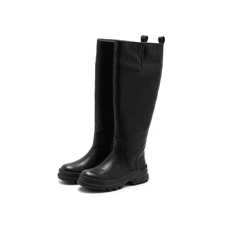Thick-soled Fleece-lined Mid-calf Motorcycle Boot