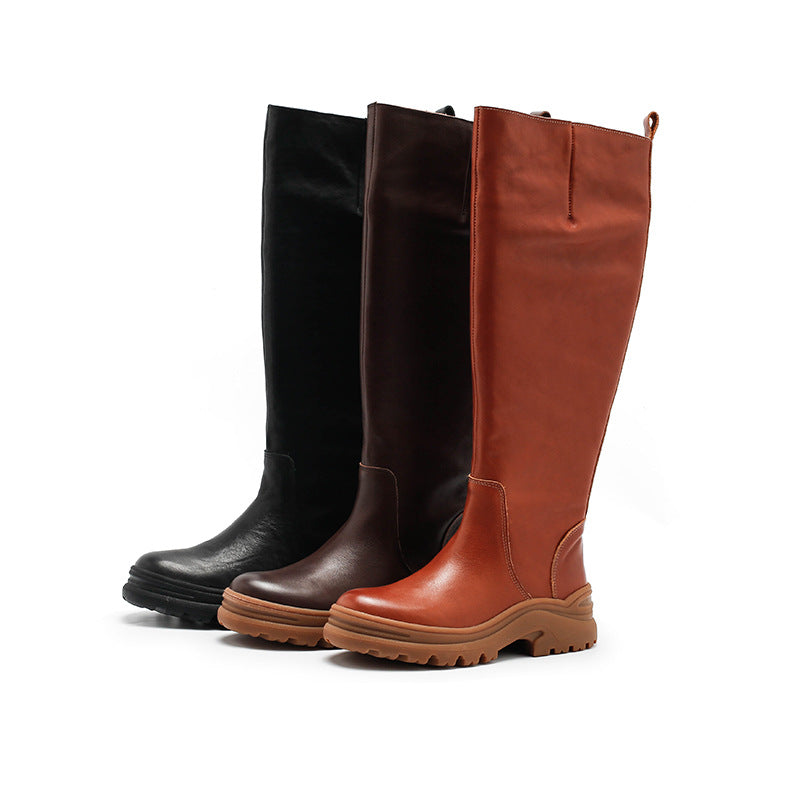 Thick-soled Fleece-lined Mid-calf Motorcycle Boot