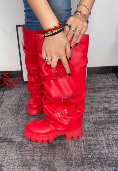 Buckle Details Thick-soled Knee High Boot