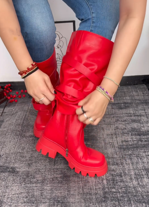 Buckle Details Thick-soled Knee High Boot