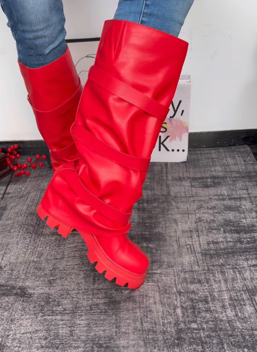 Buckle Details Thick-soled Knee High Boot