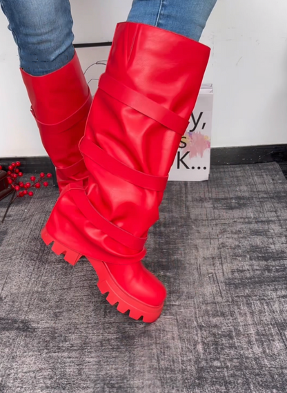 Buckle Details Thick-soled Knee High Boot