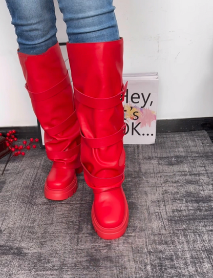 Buckle Details Thick-soled Knee High Boot